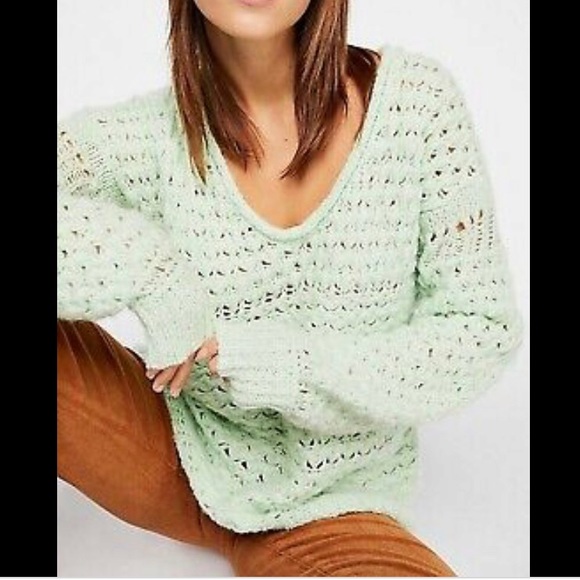 NWT Free People Crashing Waves Sweater Mint - Picture 4 of 8